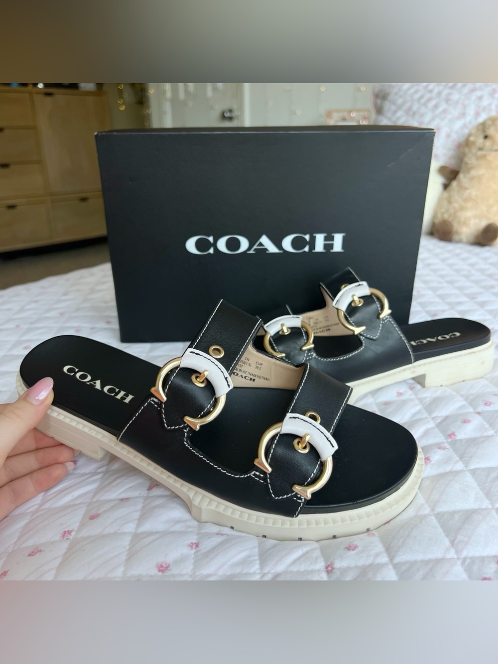 Coach Piper Black White Leather Platform Sandals Women’s 9 C2965